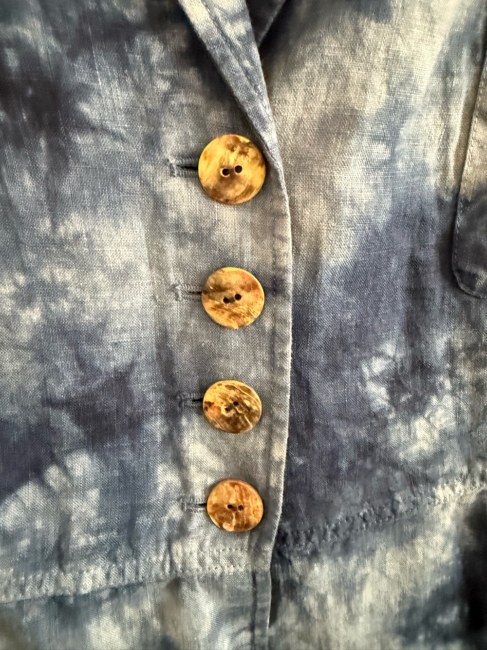 Soft Surroundings Eza 100% Linen Blue Tie Dye Top 2X Plus Pockets - Picture 4 of 11